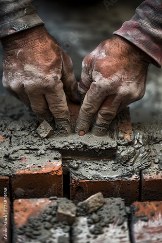 Capturing the essence of hard work and precision a bricklayer expertly lays brick on cement mix on a construction site, embodying the drive to alleviate the housing crisis with affordable housing