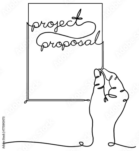 Hand holding Project Proposal - Continuous line art drawing (ID: 775843473)