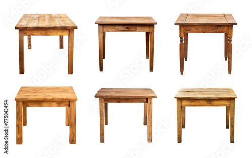 Collection of wooden table isolated on a transparent background, PNG