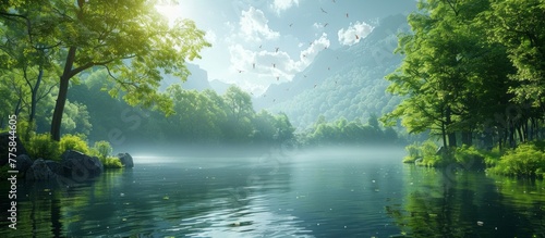 A Picturesque Lush Green Forest with a Crystal-Clear River