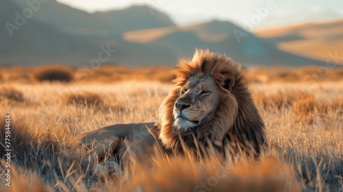 lion predator savanna resting strong