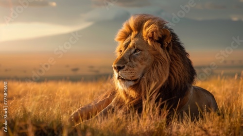lion predator savanna resting strong