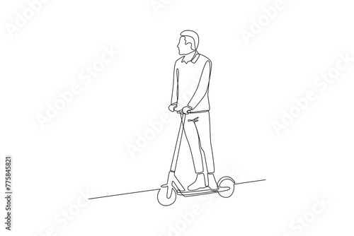 Environmentally friendly transport powered by renewable energy sources and green trasnportation. Pict of man going activity using electric scooter. Gyroboard, bicycle, scooter, scooter,skateboard.