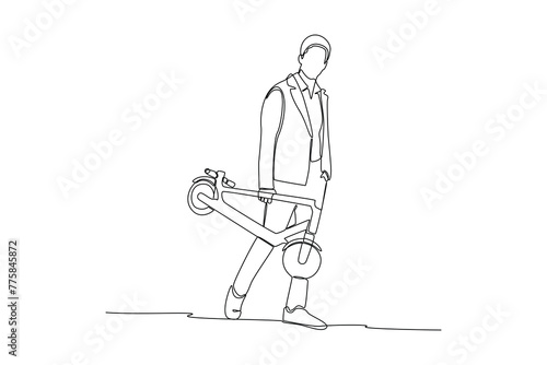 Environmentally friendly transport powered by renewable energy sources and green trasnportation. Pict of man holding electric scooterr. Gyroboard, bicycle, scooter, scooter,skateboard. Vector vehicles