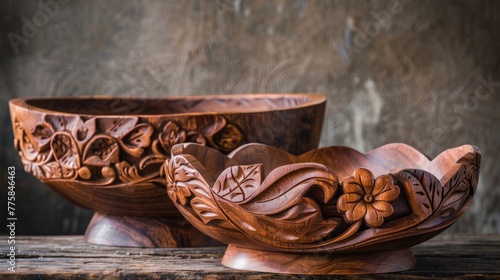 Handcrafted wooden bowls on a table
