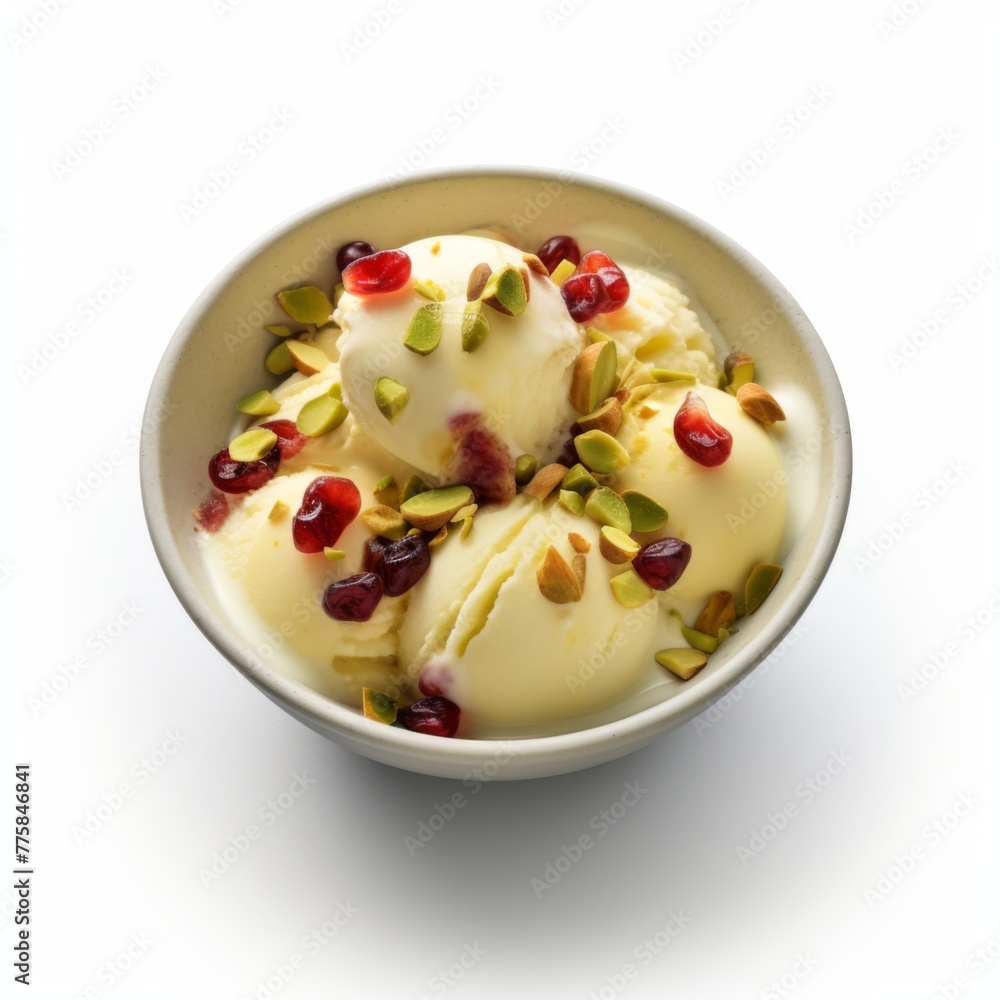 Kulfi, a frozen dairy dessert from India, in a bowl Kulfi, a frozen dairy dessert from India, in a bowl