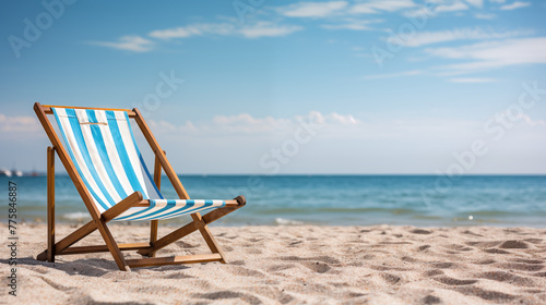 Sunny Beach Day: Striped Beach Chair on Pristine Coastal Sands