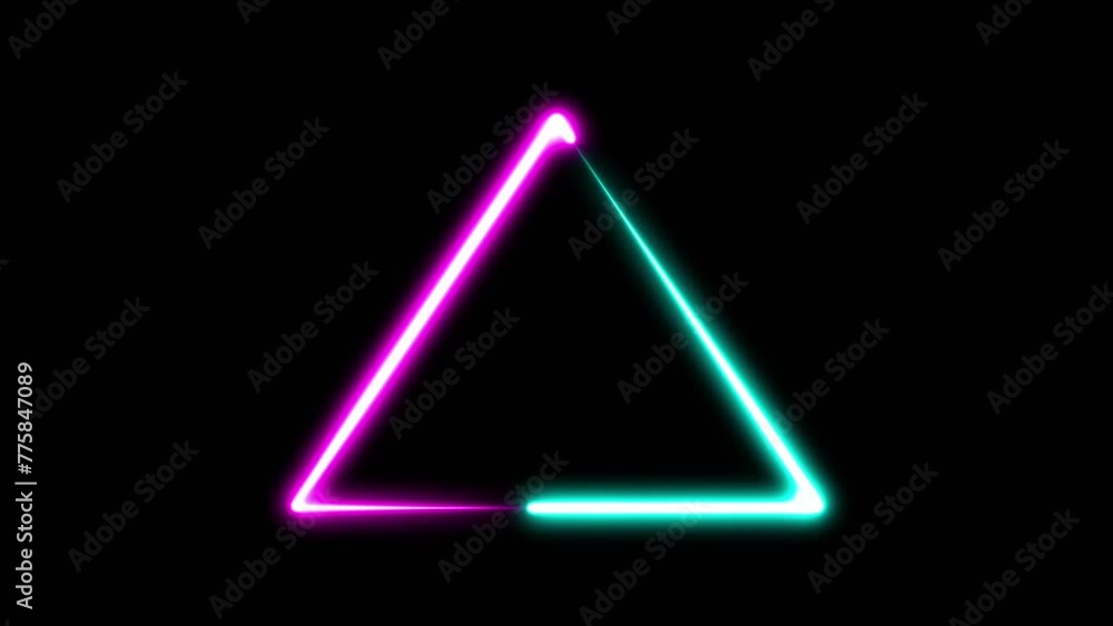 Neon line frame Seamless looping animation. Neon light border triangle shape animation on black background. Neon light pink and blue triangle frame animation. Neon line frame Seamless looping animation. Neon light border triangle shape animation on black background. Neon light pink and blue triangle frame animation.
