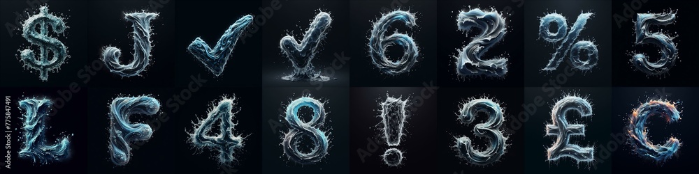 water splash lettering. AI generated illustration water splash lettering. AI generated illustration