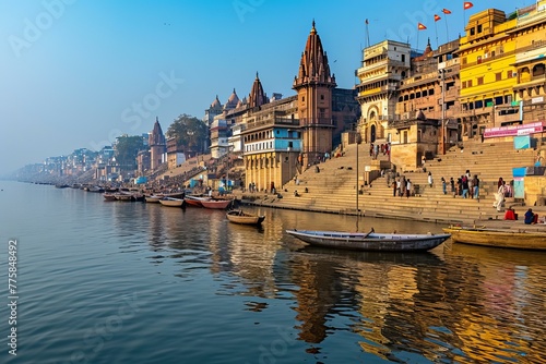 Mesmerizing Ancient varanasi city. Delightful and colorful architectural marvel. Generate AI