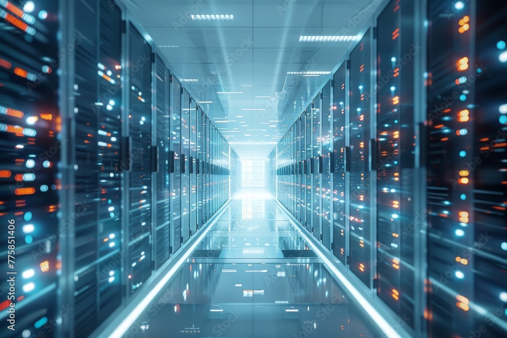 Data Center Server room. Futuristic network technology background Data Center Server room. Futuristic network technology background