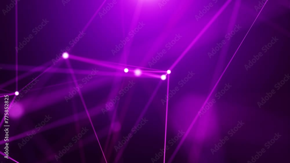 4K Plexus of moving glowing dots and lines. Network or digital connection. Technology and Digital soft elegance purple loop background.