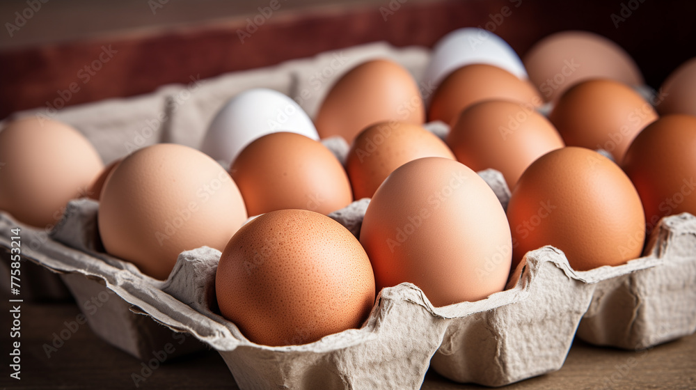 carton of farm fresh eggs, brown and white eggs carton of farm fresh eggs, brown and white eggs