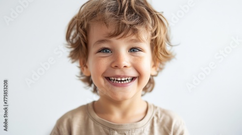 Funny black kid boy on blue background portrait. Beautiful simple AI generated image in 4K, unique.