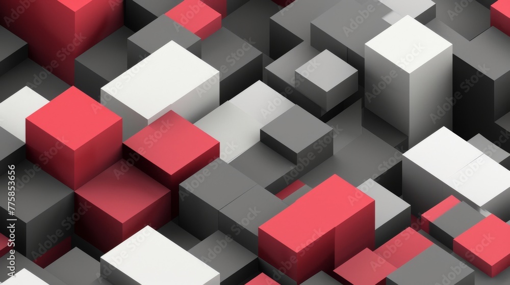Fototapeta premium abstract 3d isometric red white gray cubes
