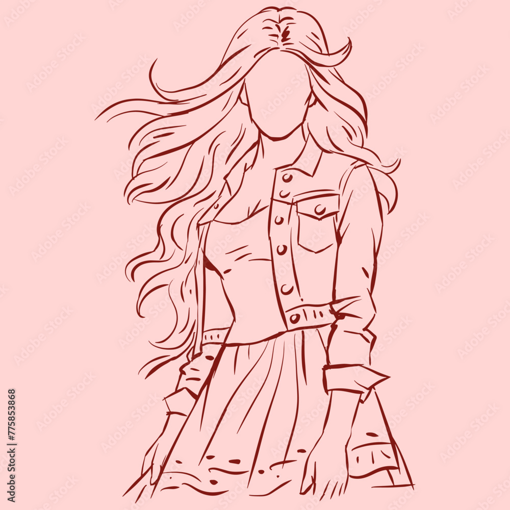a long hair girl in dress posing vector for card decoration illustration a long hair girl in dress posing vector for card decoration illustration