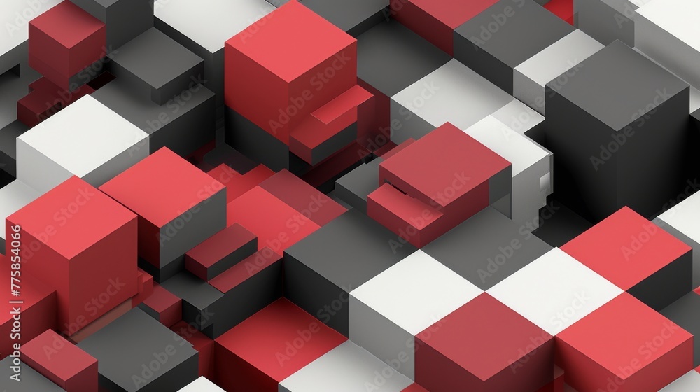 Fototapeta premium abstract 3d isometric red white gray cubes