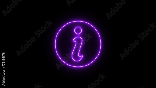Neon light glowing exclamation mark on black background. 3D rendering, purple circle warning sign icon isolated. Exclamation mark frame logo.