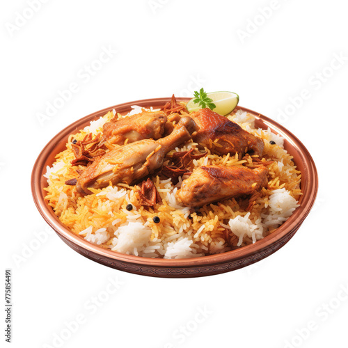 illustration of Biryani in plate, Isolated on transparent PNG background, Generative ai
