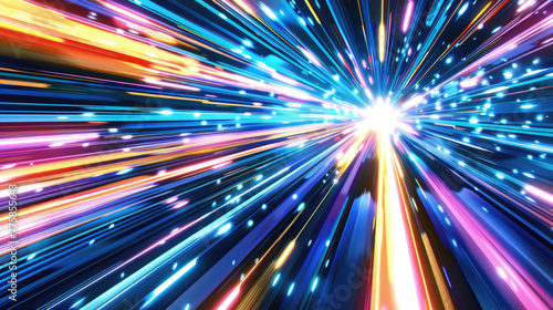 Abstract background with dynamic motion light sun or star rays. Colorful speed lines, space, cosmic banner