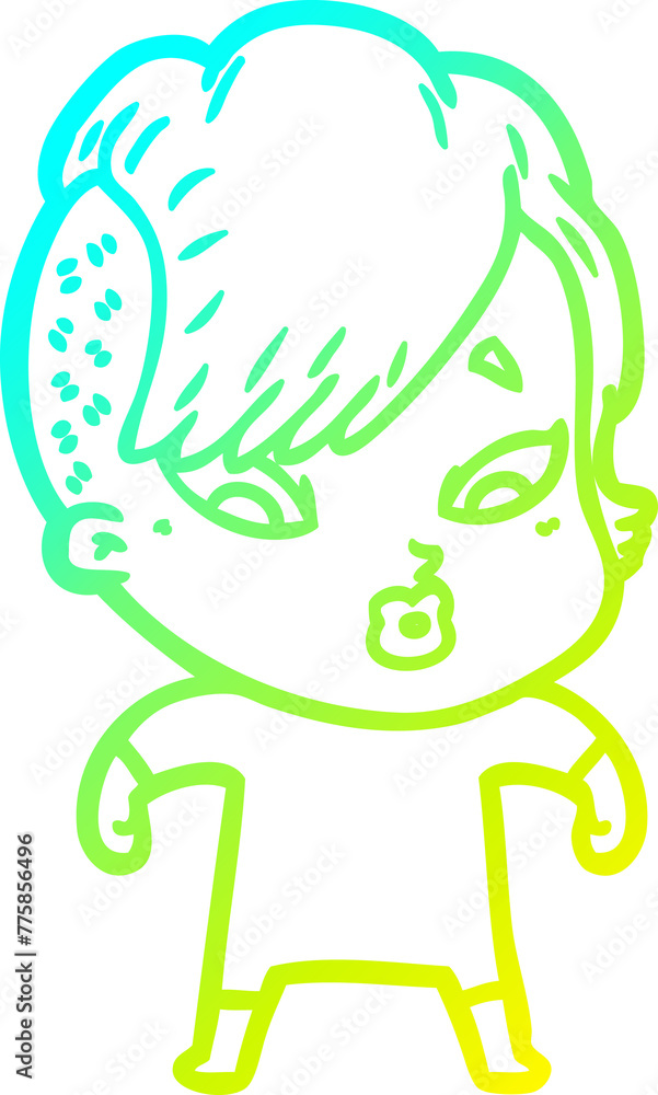 cold gradient line drawing of a cartoon surprised girl cold gradient line drawing of a cartoon surprised girl