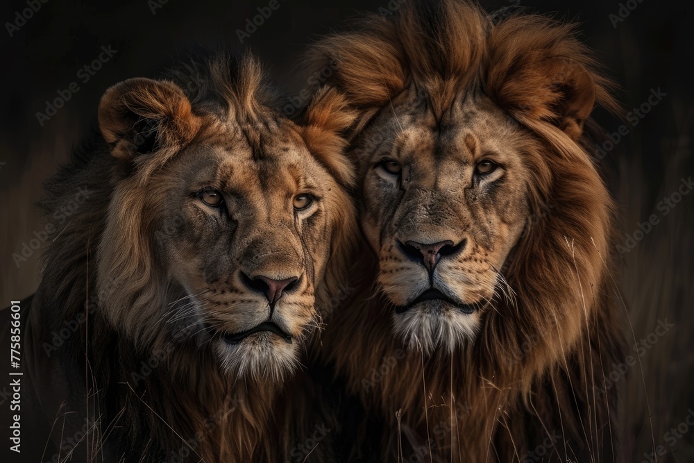Majestic African lion couple.