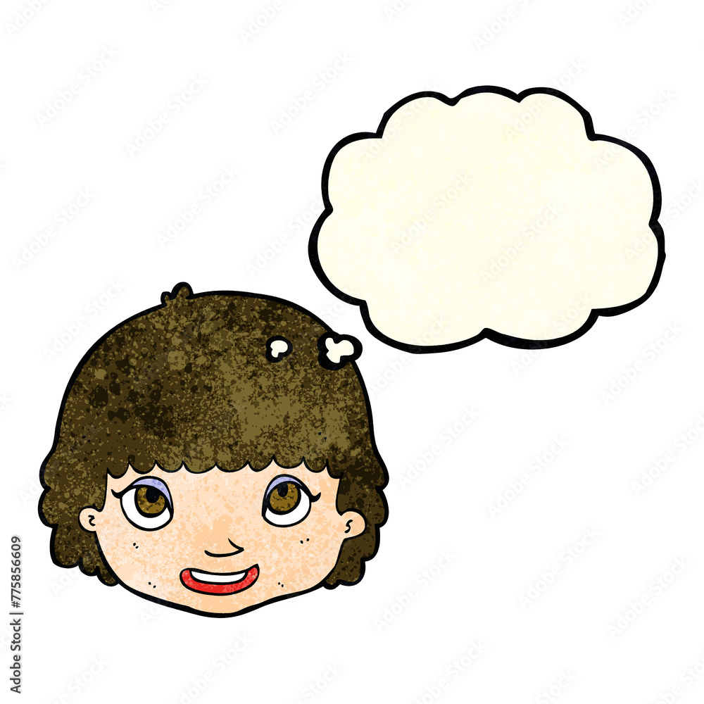 cartoon happy female face with thought bubble cartoon happy female face with thought bubble