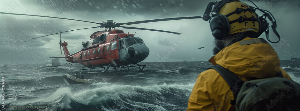 Rescuer sea danger storm helicopter Rescuer sea danger storm helicopter