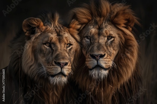 Majestic African lion couple. © kardaska