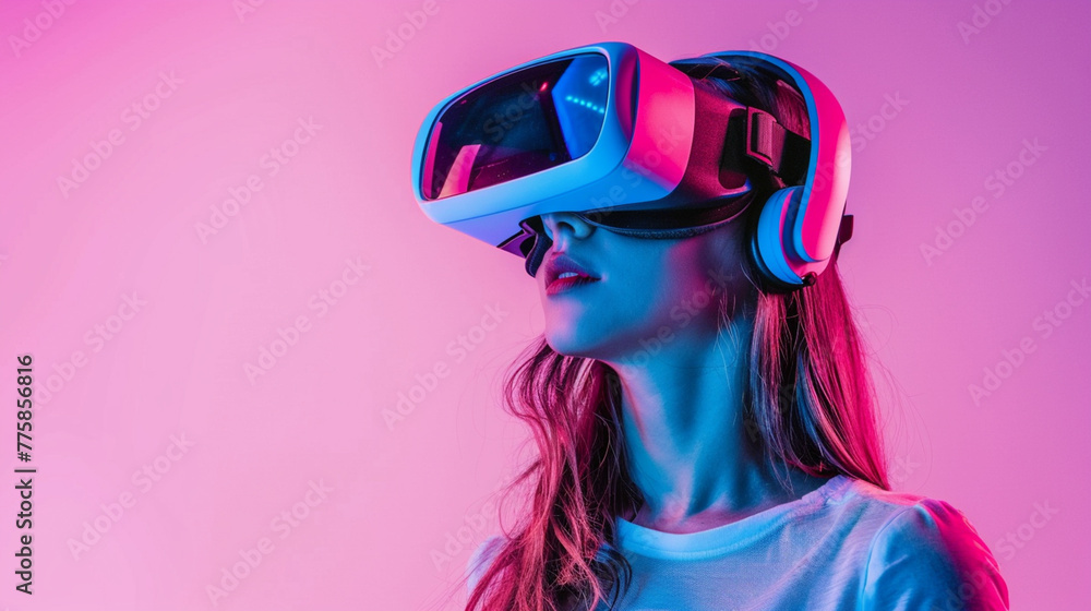 a woman wearing a virtual reality headset a woman wearing a virtual reality headset