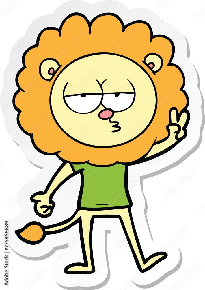 sticker of a cartoon bored lion waving sticker of a cartoon bored lion waving