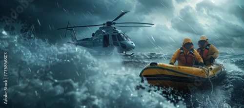 Rescuer sea danger storm helicopter