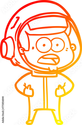 warm gradient line drawing of a cartoon surprised astronaut