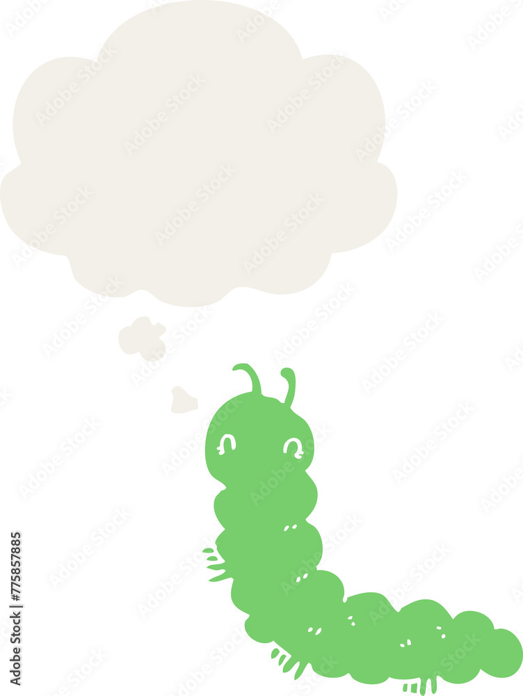 cartoon caterpillar with thought bubble in retro style cartoon caterpillar with thought bubble in retro style