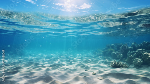 Underwater Seascape with Sun Rays and Sand Ripples