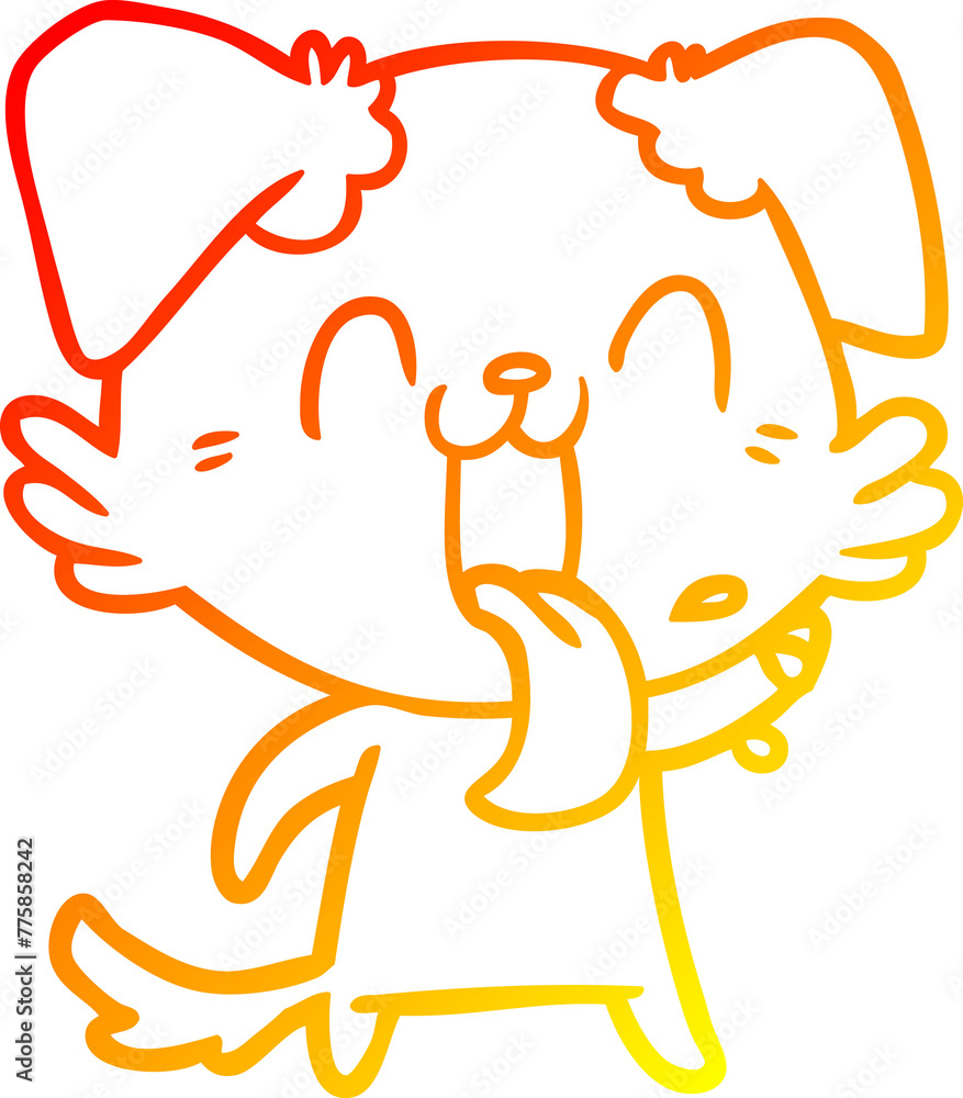 warm gradient line drawing of a cartoon panting dog warm gradient line drawing of a cartoon panting dog