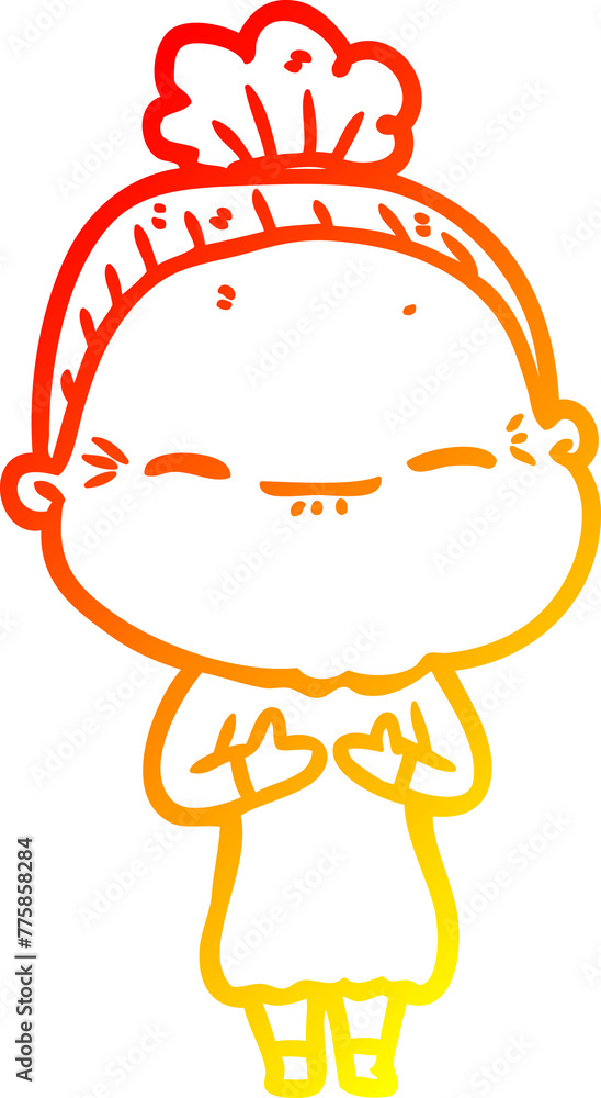 warm gradient line drawing of a cartoon peaceful old woman warm gradient line drawing of a cartoon peaceful old woman