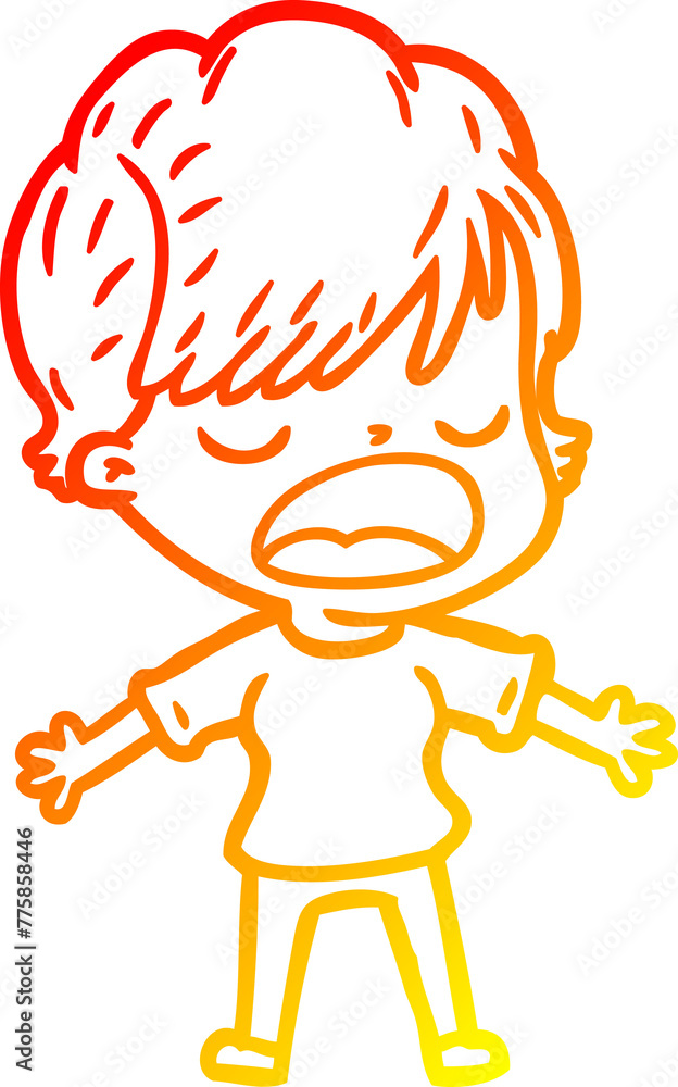 warm gradient line drawing of a cartoon woman talking warm gradient line drawing of a cartoon woman talking