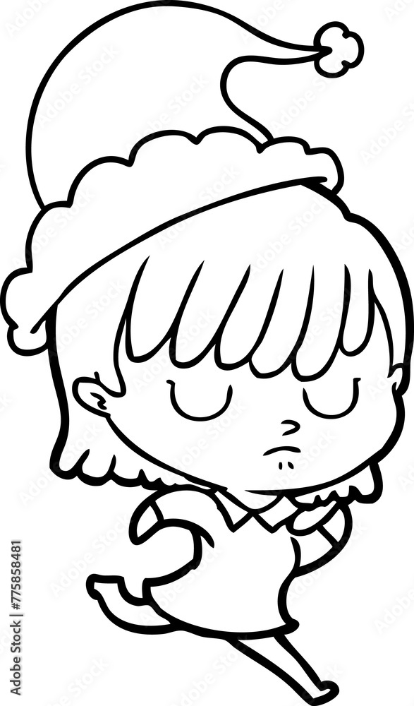 hand drawn line drawing of a woman wearing santa hat hand drawn line drawing of a woman wearing santa hat