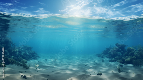 Calm Underwater Seascape with Sunlight and Coral Reefs © heroimage.io