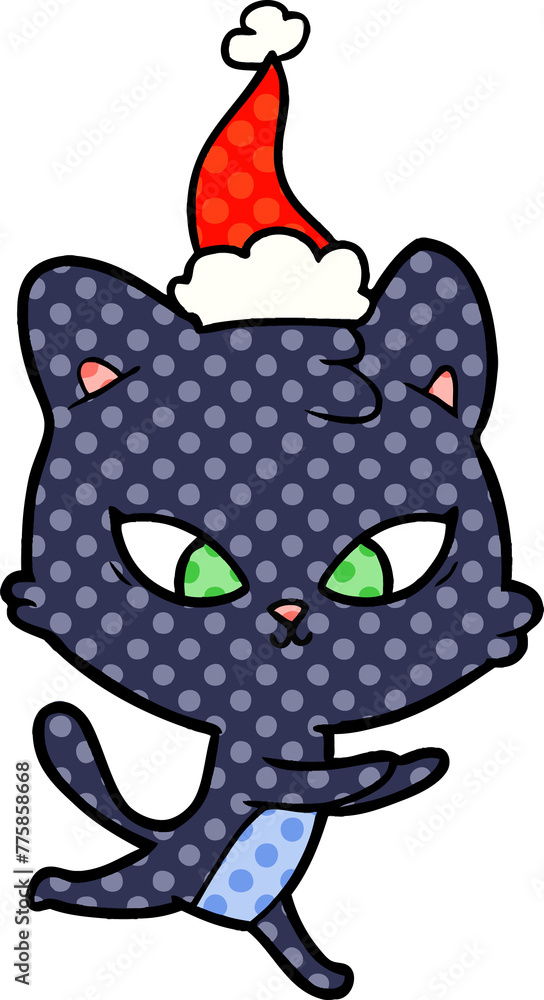 cute hand drawn comic book style illustration of a cat wearing santa hat cute hand drawn comic book style illustration of a cat wearing santa hat