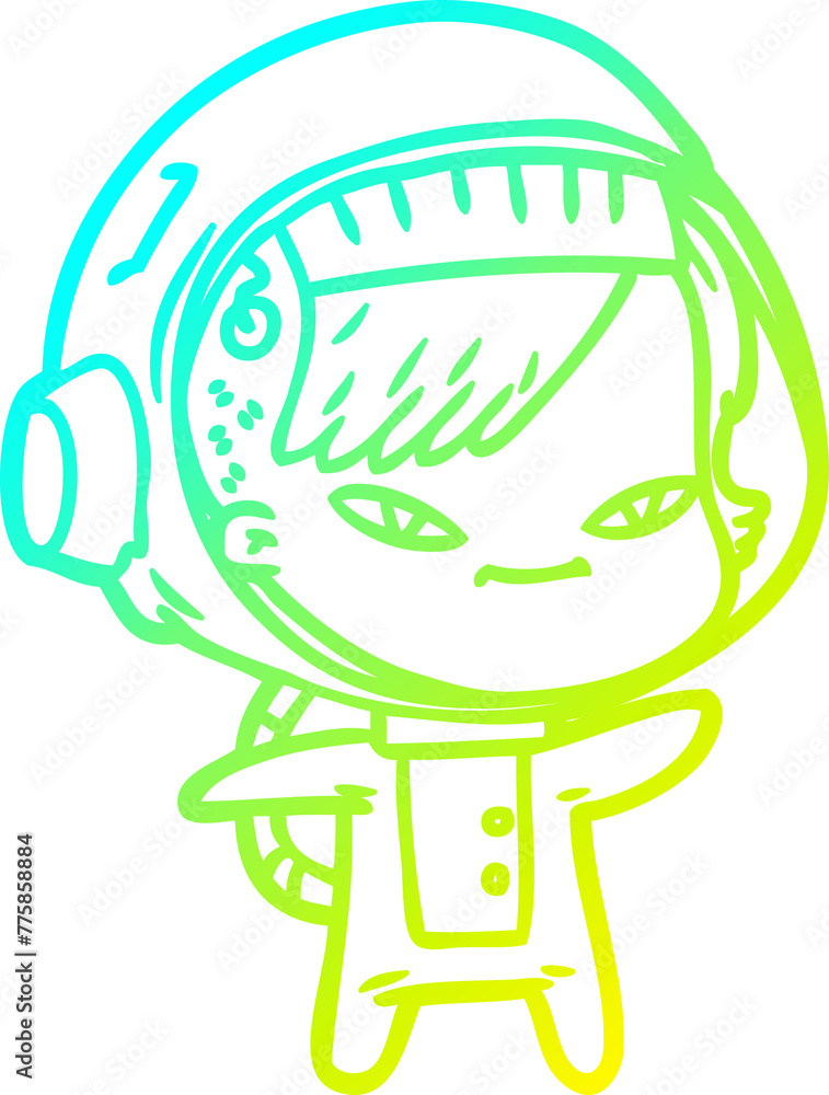 cold gradient line drawing of a cartoon astronaut woman cold gradient line drawing of a cartoon astronaut woman