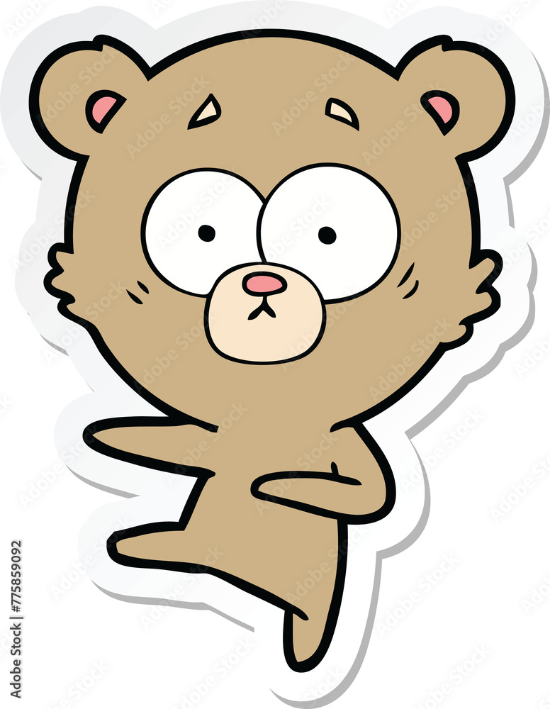 sticker of a nervous dancing bear cartoon sticker of a nervous dancing bear cartoon
