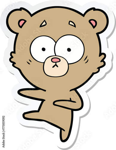 sticker of a nervous dancing bear cartoon