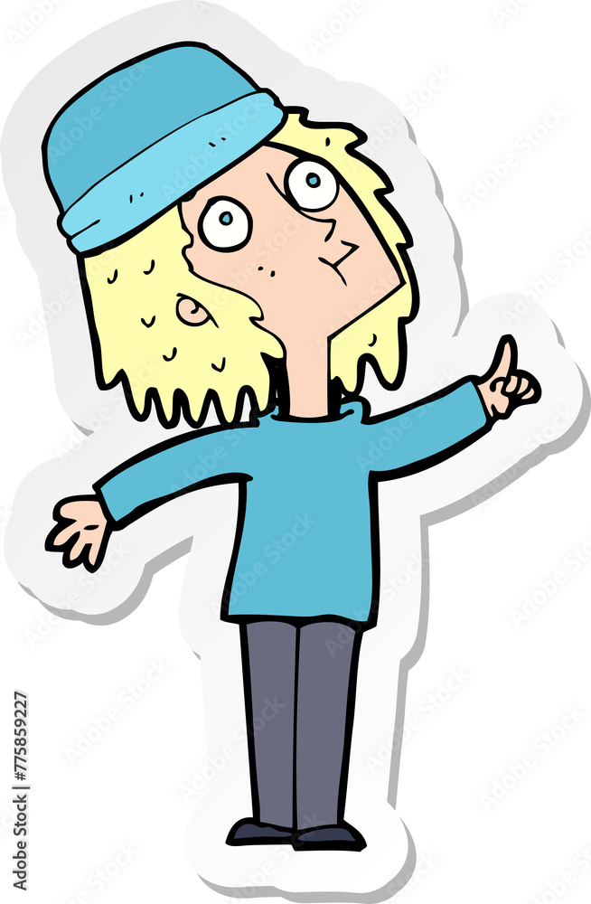 Fototapeta premium sticker of a cartoon woman wearing winter hat