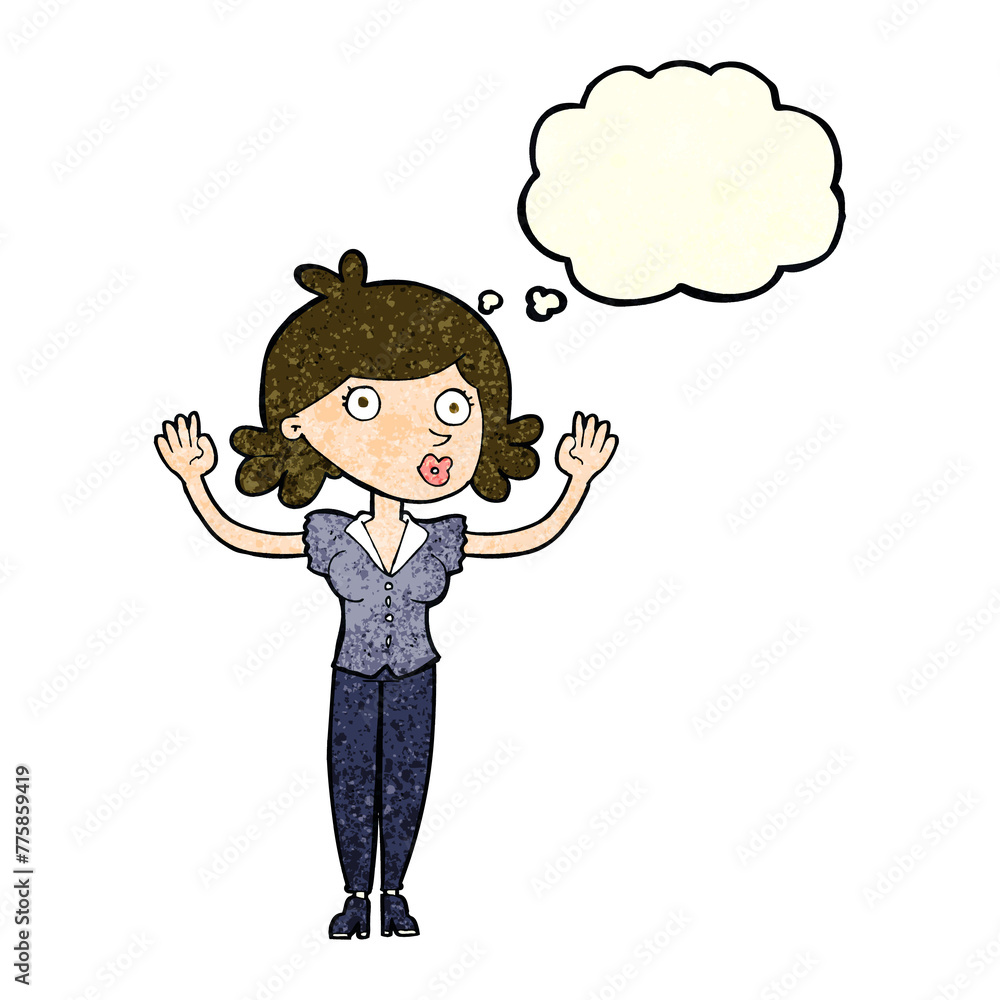 cartoon woman surrendering with thought bubble cartoon woman surrendering with thought bubble