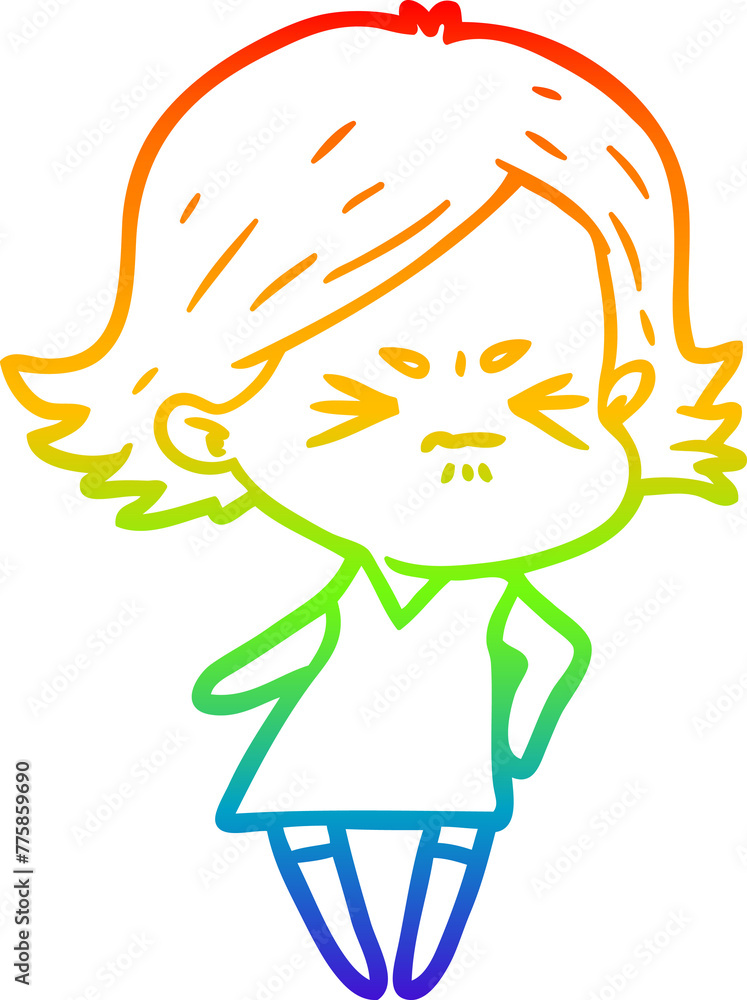 Obraz premium rainbow gradient line drawing of a cartoon angry woman