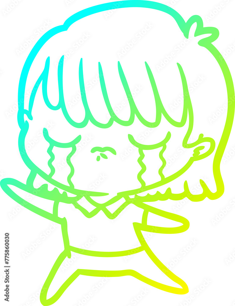 cold gradient line drawing of a cartoon woman crying cold gradient line drawing of a cartoon woman crying