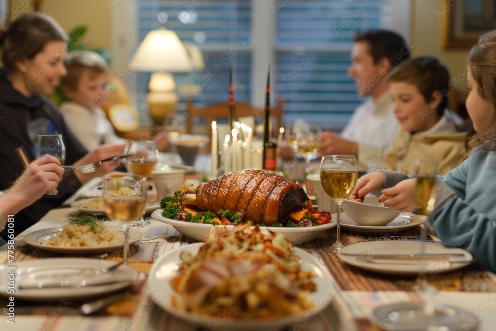 Cozy Family Gathering Around Festive Dinner Table