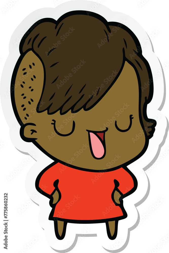 sticker of a cute cartoon girl with hipster haircut sticker of a cute cartoon girl with hipster haircut